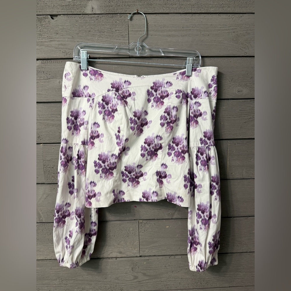 AMUR Shanae White Purple Watercolor Off The Shoulder Top Sz Small - Picture 9 of 15